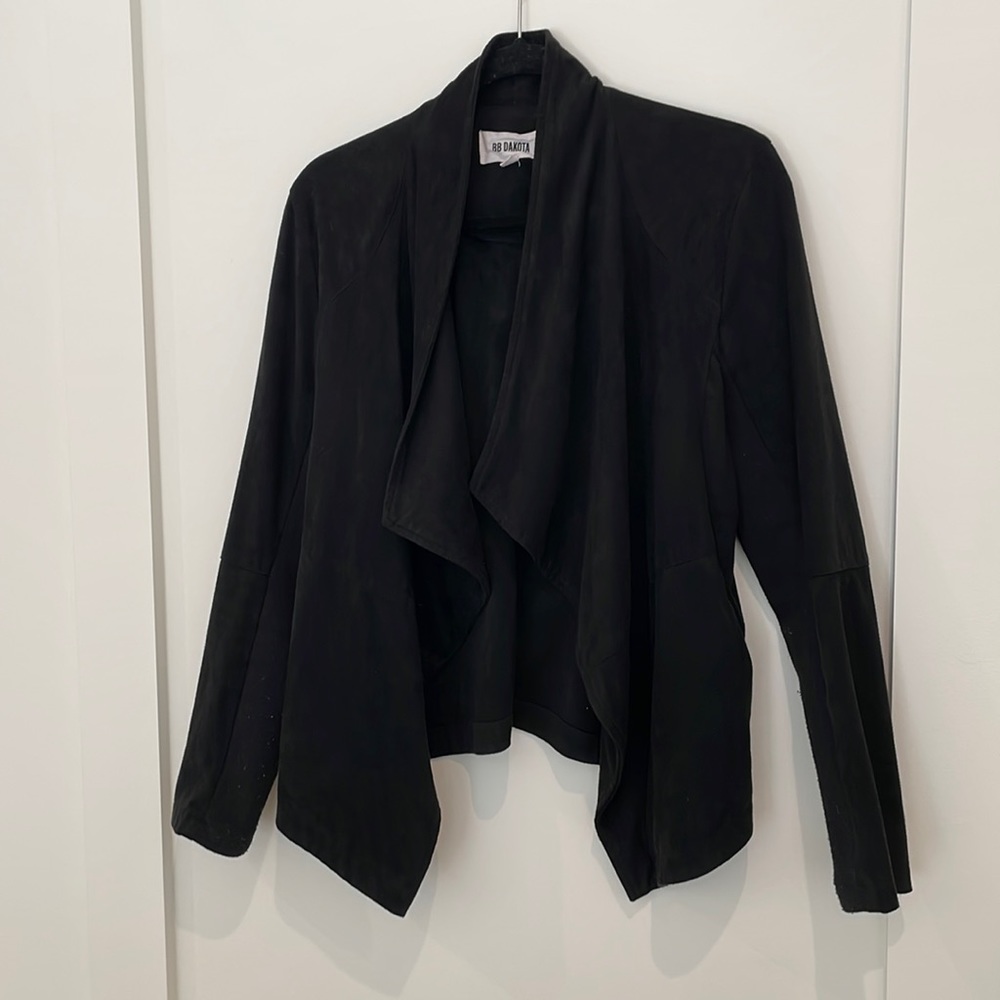 BB Dakota Black Draped Open Front faux Suede Jacket size L